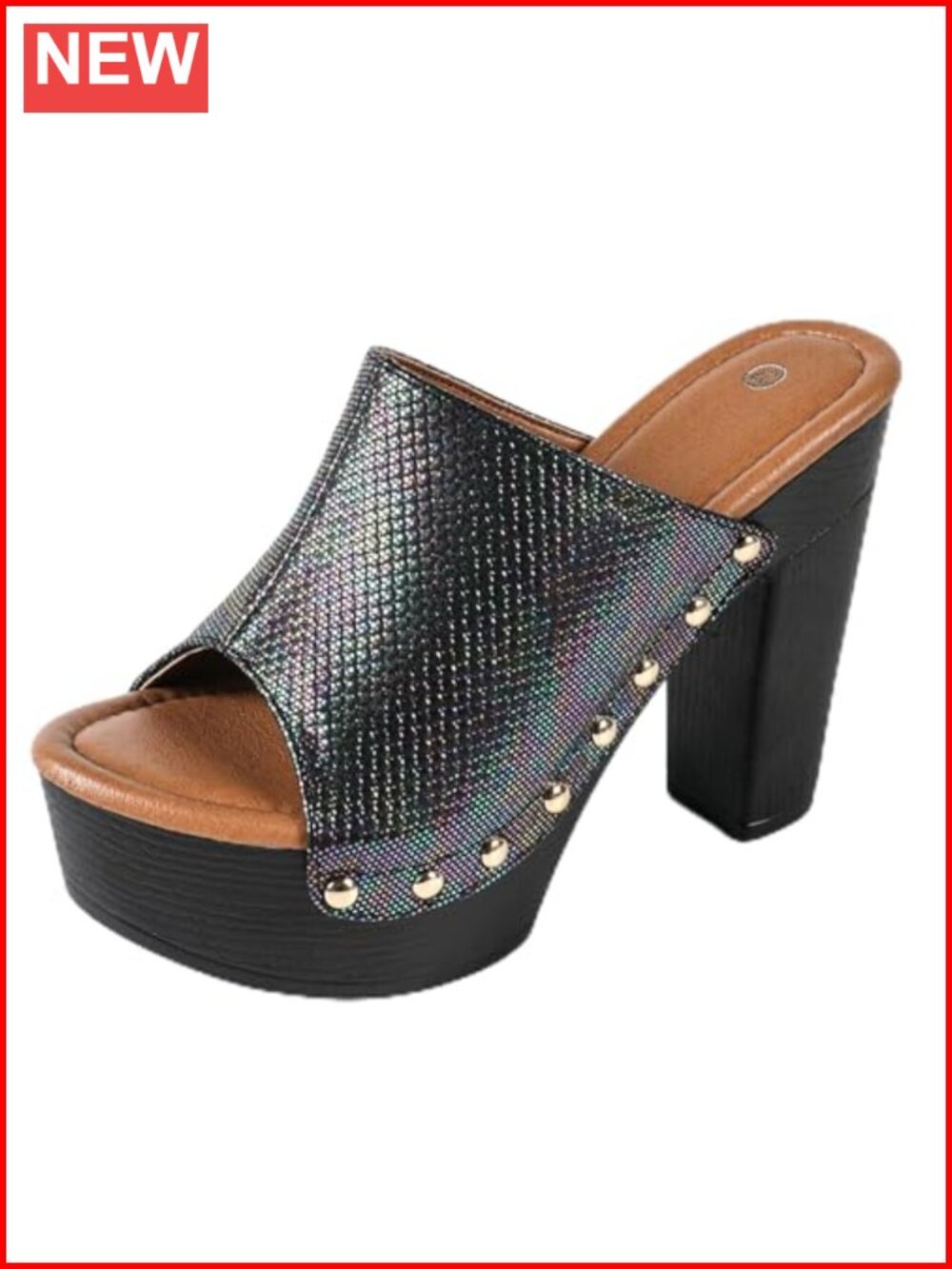 Faux Leather Platform Block Heel Open Toe Slide Sandals Slip On Casual Work
